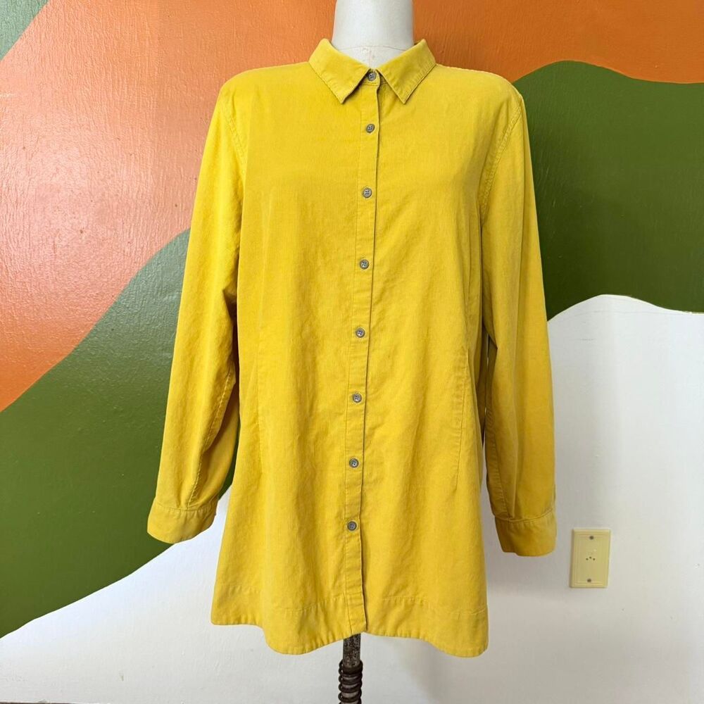 J Jill Corduroy Shacket XL Yellow Mustard Tunic Shirt Button Down Oversized Boho
